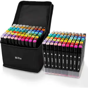 80 Colors Alcohol Markers with Base, Permanent Dual Tip Art Markers for Adults Anime Coloring Sketch Illustrations Pefect for Gift Refillable