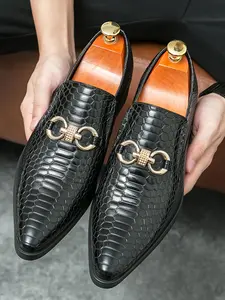 Men's Fashionable Snake Skin Embossed PU Leather Pointed Dress Shoes, Casual Comfortable Loafers for Daily Wear, Business Style Shoes for Party, Daily Clothing Decor