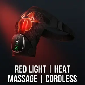 Cordless Shoulder Heating Pad with Massage, Red Light Massager for Soothe Discomfort, Heated Support Wrap for Muscle Comfort, Men & Women. (Black)