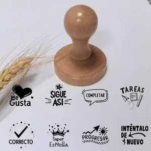 Spanish Wooden Teaching Encouragement Stamps with 8 Designs like Me Gusta and CORRECTO, Ideal for Teacher Grading and Student Rewards, Promotes Learning Interaction