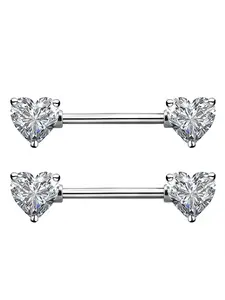 2pcs 14g Surgical Steel Nipple Ring Barbell Heart Cz Women's Nipple Rings Piercing Shield Body Jewelry Body Piercings, Geometric Style, All Seasons