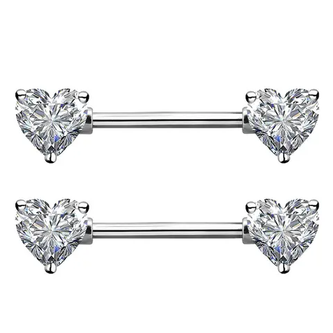 2pcs 14g Surgical Steel Nipple Ring Barbell Heart Cz Women's Nipple Rings Piercing Shield Body Jewelry Body Piercings, Geometric Style, All Seasons