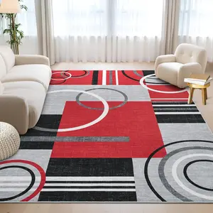 GARVEE Washable Rug for Living Room 6x9 Abstract Circle Rugs Non Slip Non Shedding Rugs Low Pile Soft Rug Stain Resistant Carpet for Bedroom Home Decor, Red