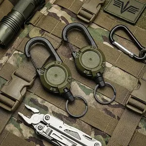 2-Pack Heavy Duty Retractable Keychains - Multi-Function Carabiner with Super Strong Steel Cable, Easy to Use, Unisex Design for Hiking, Camping & Climbing