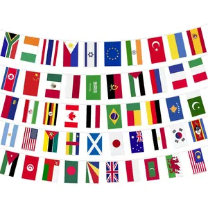 50 Different Countries Flags String Banner, 47.5 Ft International Flags Banner Polyester Double Sided for Olympics Party Decorations 2026, Sports Events