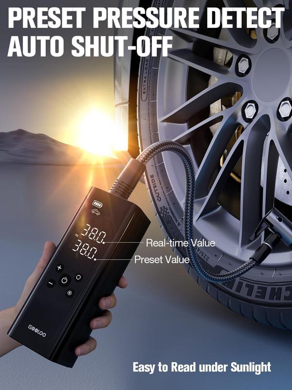 GOOLOO GT150 Portable air compressor-150PSI High-Pressure,Led Screen, Car accessories for Vehicle,Motorcycles,Bicycles,Balls,Tire Inflator, Springtok