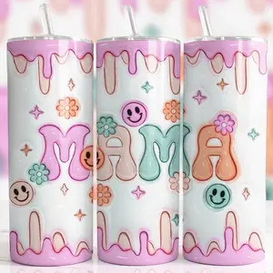 Tumbler Cups | 20oz Skinny Mama Drinkware with Straw | Retro Mom Stainless Steel Thermos