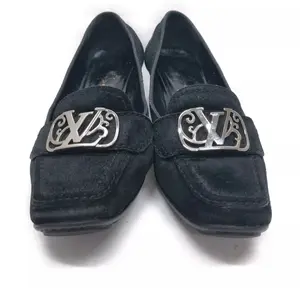 LOUIS VUITTON Black Suede Kitten Heel Loafer