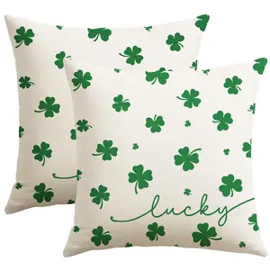 2PCS St Patricks Day Lucky Clover Throw Pillow Covers 16x16 18x18 20x20Inch Set of 2, Shamrock Green Decoration Pillow Cases for Home Sofa Couch Machine Washable