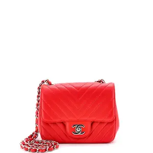 Pre-owned CHANEL material Messenger Bags Square Classic Single Flap Bag Chevron Caviar Mini by Rebag