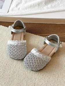 Girls' Lace-Up Sandals, Elegant Design with Pearl Accents, Perfect for Daily Wear, Parties, and Six-One Festival Performances