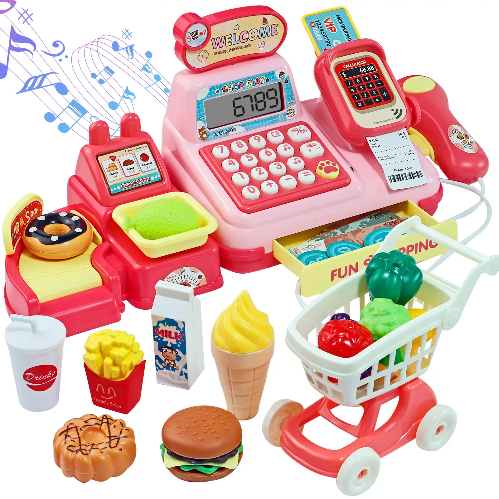Register Toys for Girls, Boys Pretend Play Store Electronic Toy with Light-Up Scanner and Working Calculator
