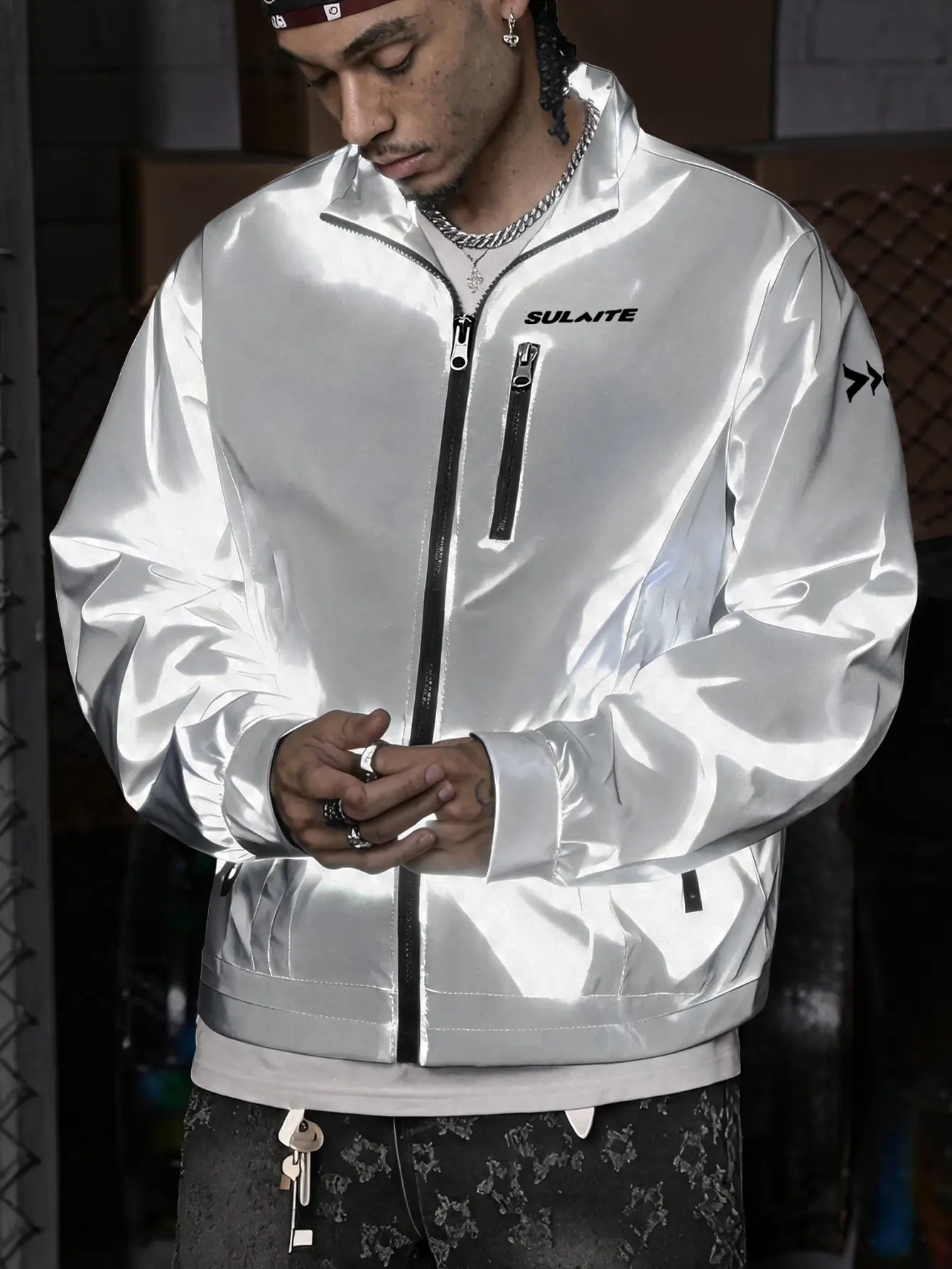 Sulajte Men's Reflective Silver Jacket for Fishing Camping Cycling & Night Running - Durable and Stylish