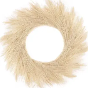 Faux Pampas Grass Wreath, 26 inch Artificial Decor for Home, Boho Fall Decoration and Modern Christmas Decor - Beige - Ornaments