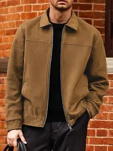 Men's Faux Suede Casual Jacket, Zipper Closure, Collar Design, Durable Fabric, Perfect for Daily Life, Work Travel, Outdoor Leisure