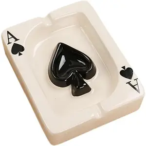 2026 SummerVibes Creative Poker Ceramic Ashtray, portable modern tabletop design. Suitable for cigarettes and cigars, ideal for indoor outdoor desktop use. Sleek black style for home office decor, handmade stylish gift for men and women.