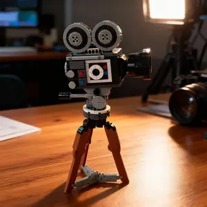 Mini Retro Movie Camera Model Building Blocks, Creative Desktop Decoration, New Year Gift, Christmas Gift, Choking Hazard Warning