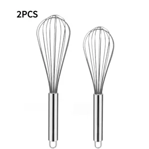 2pcs Stainless Steel Stirrers 10 Inch & 12 Inch Kitchen Mixers Egg Beaters for Cooking Mixing Blending, Durable Kitchen Utensils