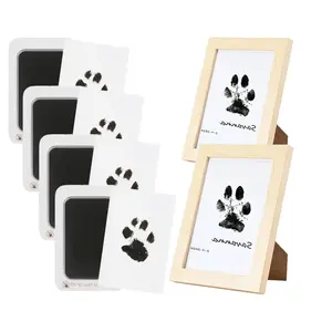 Pet Paw Print Frame – 1 Set with Photo Paper Pet memorial gift, paw print kit keepsake stamp cards, pet print frame set — includes clean-touch ink pad. Dog and cat accessories.