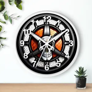 Harley-Davidson Style Skull Clock | Black and Orange | Man Cave Decor
