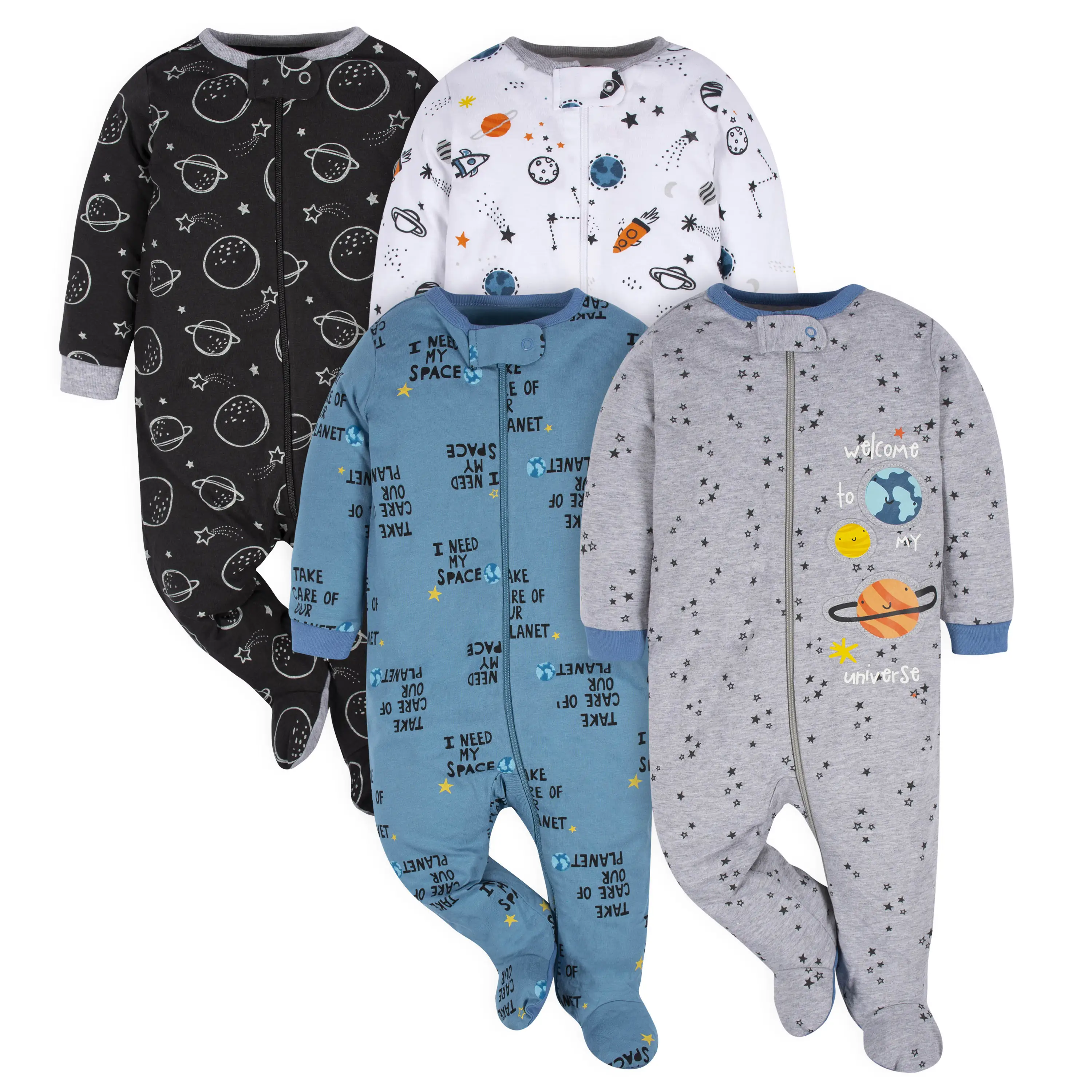 Gerber Baby Boys' Long Sleeve Sleep 'N Plays - 4-Pack