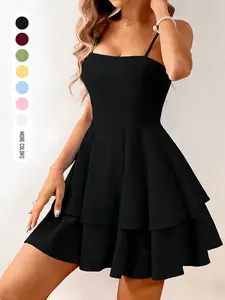 Women's Summer Plain Mini Dress, Sleeveless Fitted Style, Elegant Streetwear, Casual Campus Retro, Versatile Natural Texture