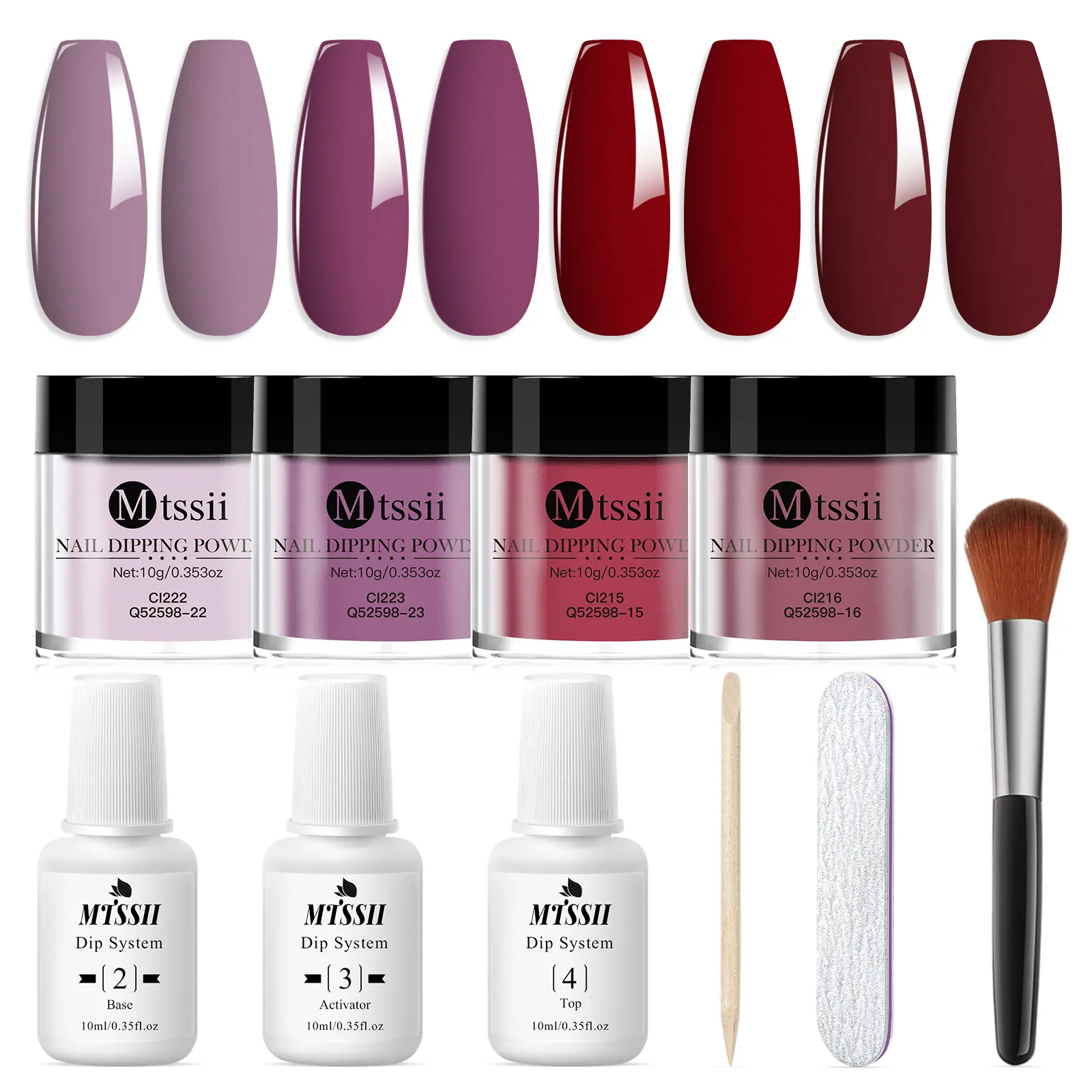MTSSII 10pcs Dipping Powder Nail Kit, 4-Colors Dipping Powder & Liquid Set with Base Coat & Top Coat & Activator for French Nail Art Manicure Salon DIY at Home Nail Supplies, Nail Tech Supplies, Nail Art Products