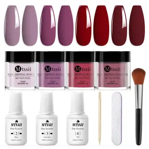 MTSSII 10pcs Dipping Powder Nail Kit, 4-Colors Dipping Powder & Liquid Set with Base Coat & Top Coat & Activator for French Nail Art Manicure Salon DIY at Home Nail Supplies
