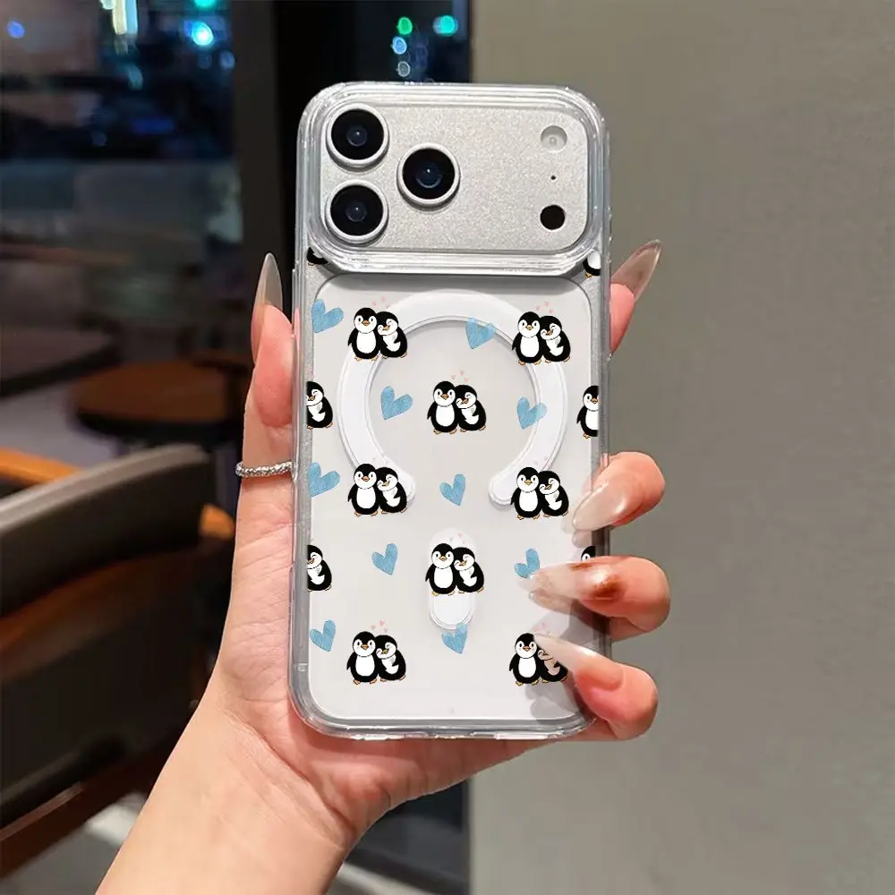 This 1-piece creative blue heart-shaped penguin magnetic phone case supports wireless charging, drop protection, and magnetic attachment. Suitable for iPhone 11/17 Pro Max and Samsung Galaxy S25/S24/S23 Ultra. A perfect Valentine's Day gift.