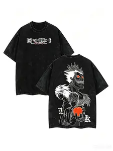 Death Note Ryuk Shinigami Vintage Washed Graphic Tee Heavy Cotton Anime Shirt Light Yagami Unisex Retro Mineral Wash Streetwear Manga Casual Top Y2K Harajuku Hip Hop Summer Daily Wear Outfits Pop Culture Fan Gift Trendy Apparel For Men Women Top Styles