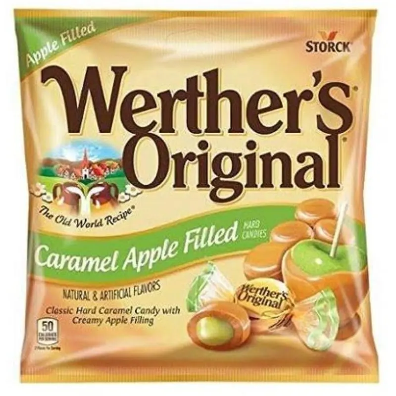 3x Werther's Original Caramel Apple Filled Peg Bag 2.65oz Caramel Apple Filled