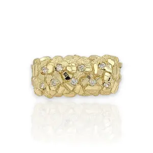 Nugget Cubic Zirconia Double Finger Ring - 10K Yellow Gold