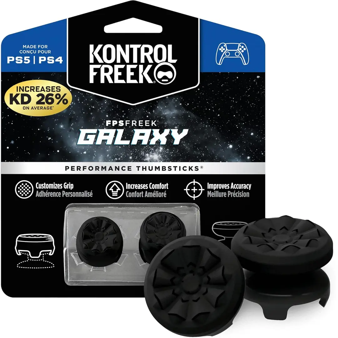 KontrolFreek FPS Freek Galaxy Black for PlayStation 4 (PS4) and PlayStation 5 (PS5) | Performance Thumbsticks | 1 High-Rise, 1 Mid-Rise | Black
