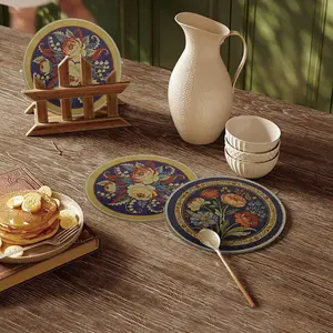 Set of 4 retro art placemats and coasters for furniture, kitchen, and family meals