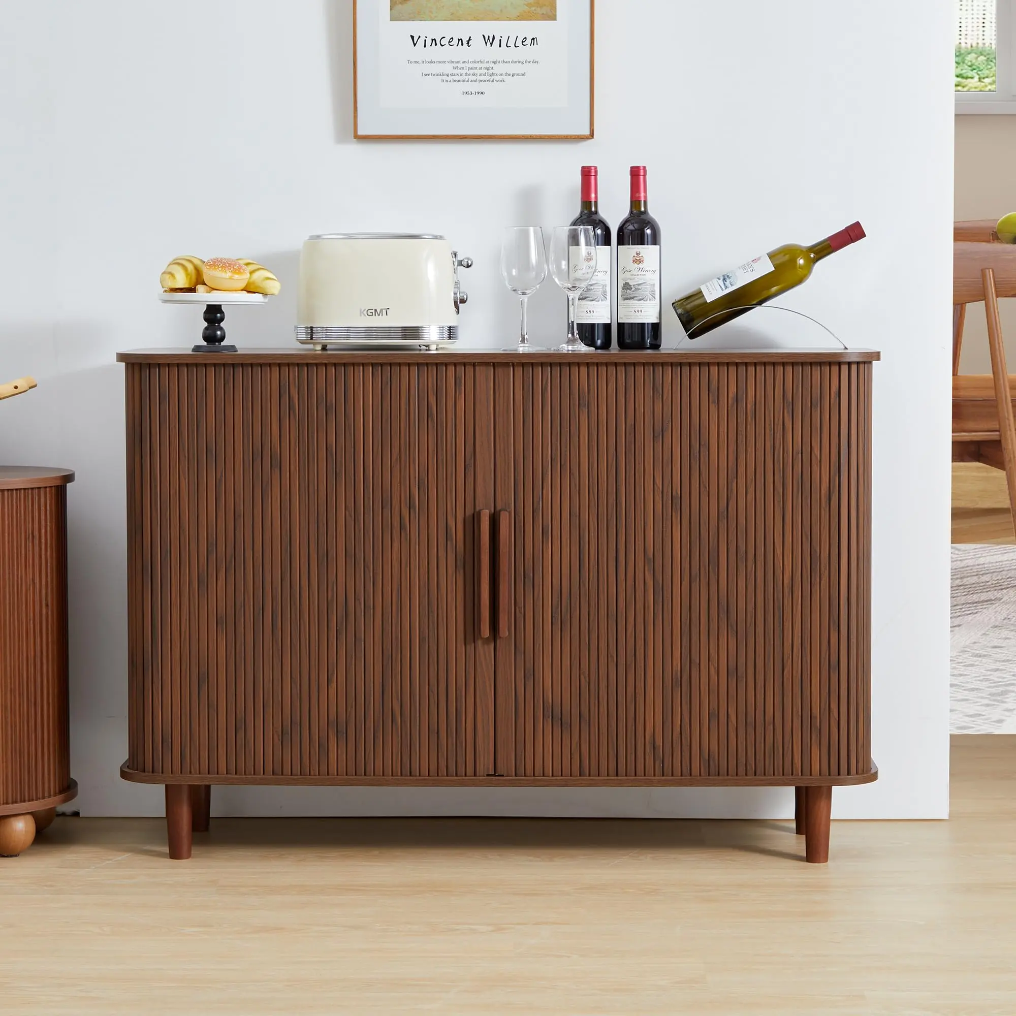 Giratree 53'' Sideboard with Storage Fluted Slide Doors, Thickened MDF Board (220lbs Load-Bearing) Adjustable Shelves, for Living/Dining Room/Kitchen/Hallway/Entryway, Easy Assembly