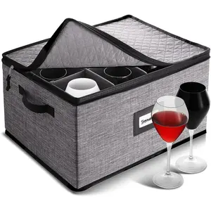 Wine Glass Storage Box with Dividers Quilted Stackable Stemware Storage Cases Holds 12 Glassware Hard Shell Containers for Moving and Seasonal Storage