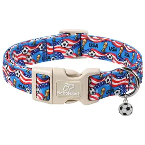 Babole Pet American Soccer Dog Collar, Adjustable & Lightweight Patriotic Puppy Accessory with Quick-Release Buckle for Small to Large Girl Boy Dogs