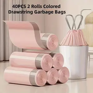 40 pcs/2 rolls, 4-gallon trash bags, pink + purple drawstring trash bags for kitchen, bathroom, toilet, living room, dining room—add colorful accents to create a beautiful life
