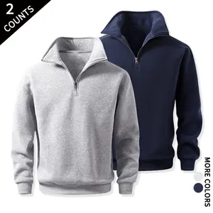 Versatile 2-Pack Quarter-Zip Fleece Sweatshirts, Classic Half-Zip Stand Collar Long-Sleeve Tops for Cycling, Shopping, and Casual Layering