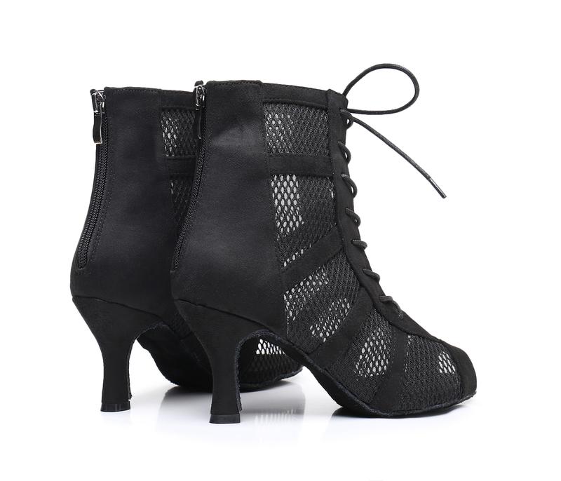 Minishion Dance Practice Shoes for Women Mesh Ballroom Sandals Heels Party Prom Ankle Booties with Zip in Black