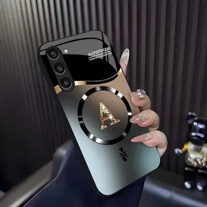Suitable for [Galaxy S23+] high-end MagSafe phone case🥰, Features a magnetic attachment function Luxury Gradient Metallic Bling Rhinestone 26 Initial 952