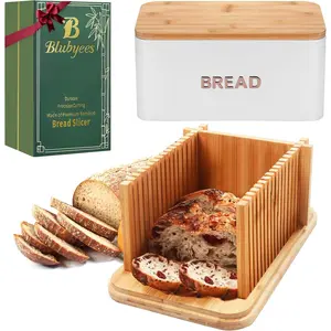 Bamboo Bread Slicer for Homemade Bread with Crumb Tray & Box – Slicing Guide for Sourdough, Bagels & Sandwiches – Gift for Bakers & Bread Makers