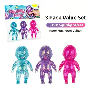 3Pcs Glitter Babies Squishy 3.15in Slow Rising Malt Sugar Squishies Soft Squeezable Sparkly Baby Doll Sensory Fidget Toy Stress Anxiety Relief Portable Desk Decor Birthday Gifts Party Favors Classroom Prizes Easter Basket Stuffers