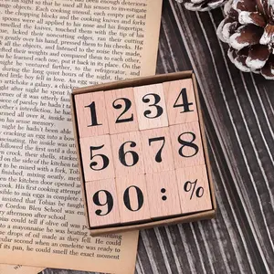12 Pieces Wooden Rubber Stamps, Small Number 0-9 Decorative Multipurpose Wood Mounted Rubber Stamp Set for DIY Craft, Letters Diary and Craft Scrapbooking