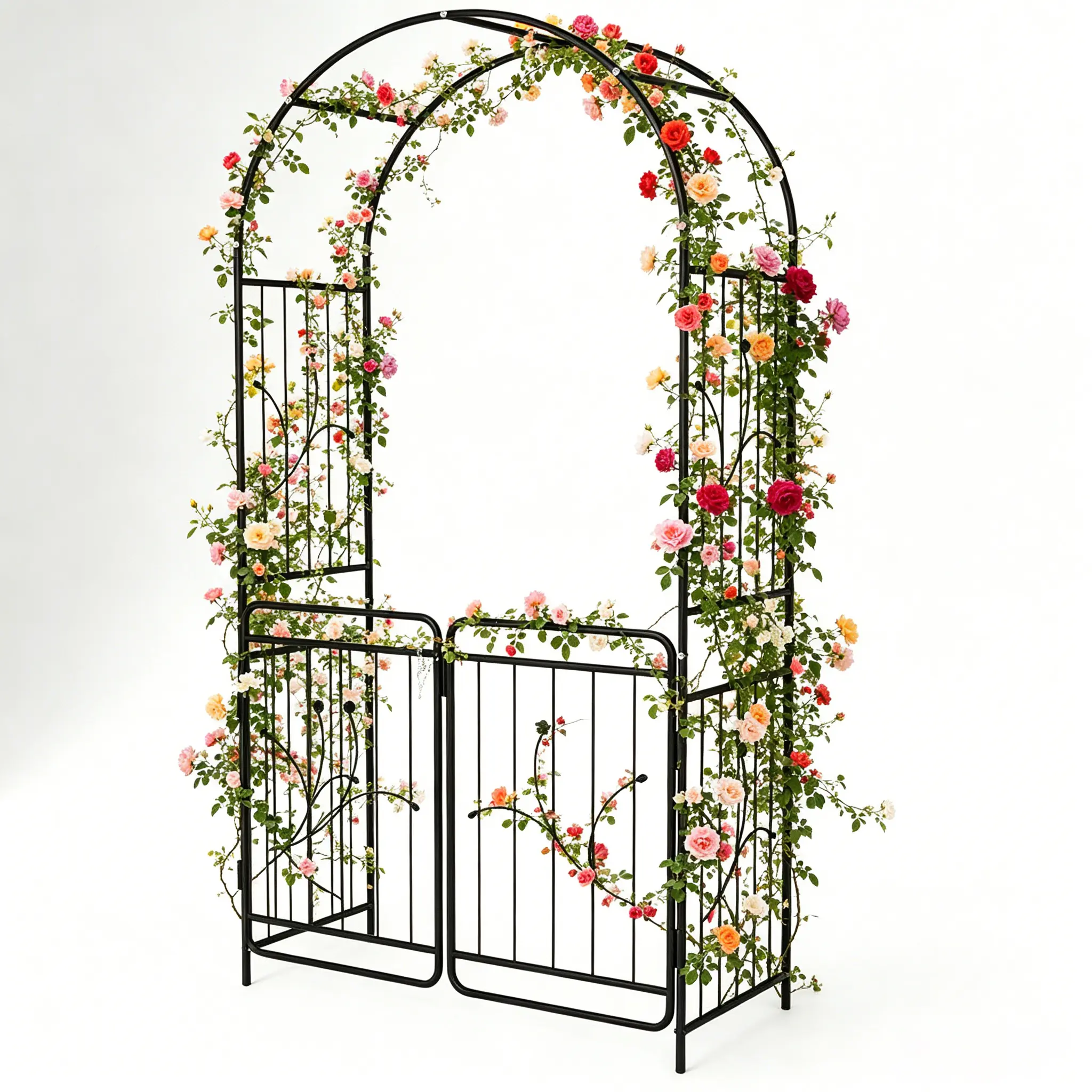 Garden Gate,Garden arbor, Heavy Duty Metal Garden Arbor Archway with Ground Stakes for Climbing Plants Outdoor,  Lawn Backyard Patio Wedding Party Ceremony Decoration, Christmas Decorations Pergola, Black