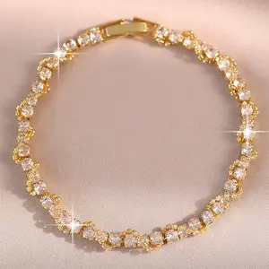 14k Gold-Plated CZ Twisted Tennis Bracelet,Trendy Sparkling Round Cubic Zirconia Diamond Women Rope Bracelets Jewelry for Women Wedding, Engagemnt,Daily Wear, Romantic Gift for Her