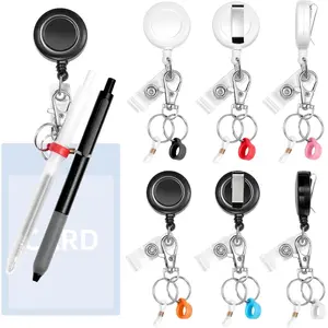 6 count Pen Holders - Retractable Badge Reel, Pen Clip for Lanyard, Nurse ID Badge Holder, Office  Accessories