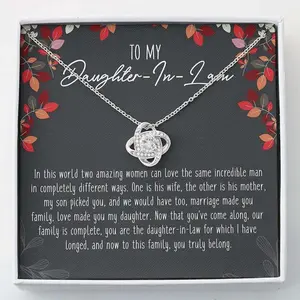 Daughter-In-Law Necklace, Love Knots Necklace To My Daughter-In-Law Necklace Gifts, Jewelry Message Card, Necklace Gifts For Birthday, Anniversary, Christmas Day, Thanksgiving