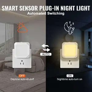 VEVOR Plug in LED Night Light 2 Pack, 0.6 W 3000k Soft White Light, with Dusk-to-Dawn Light Sensor, for Bedroom, Bathroom, Hallway