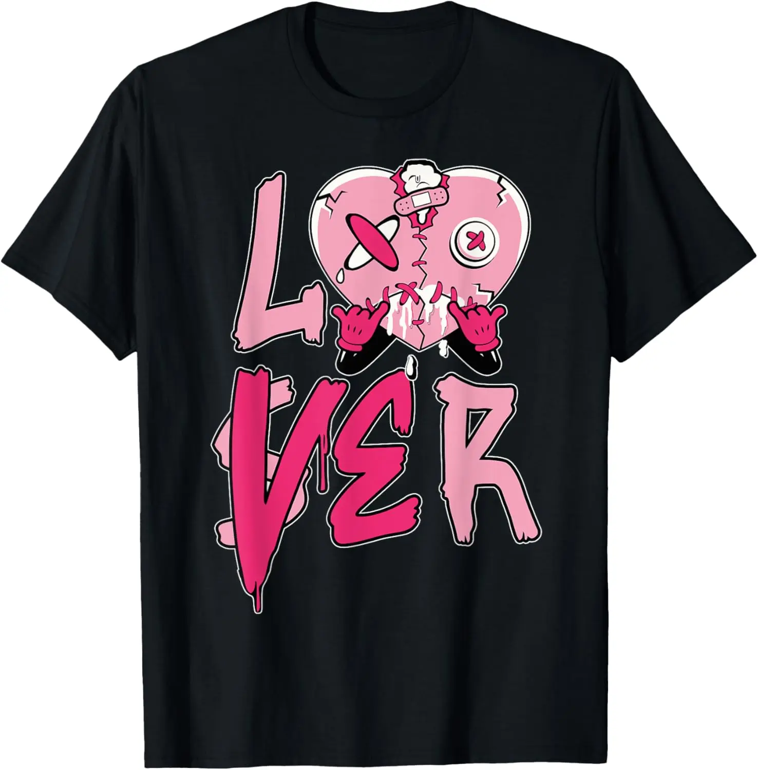 Cotton(pure) Pink Loser Lover Pink Drip Heart Matching Tee For Men Women T-Shirt